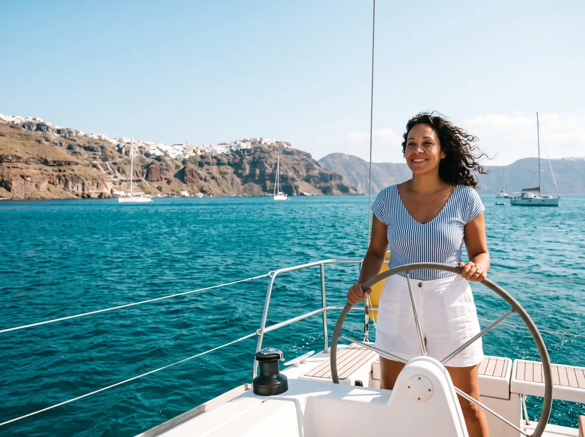 Scene: sailing a boat on turquoise water